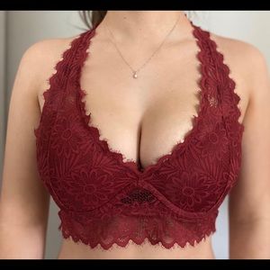 PINK/V.S Maroon Backless Lace Bralette